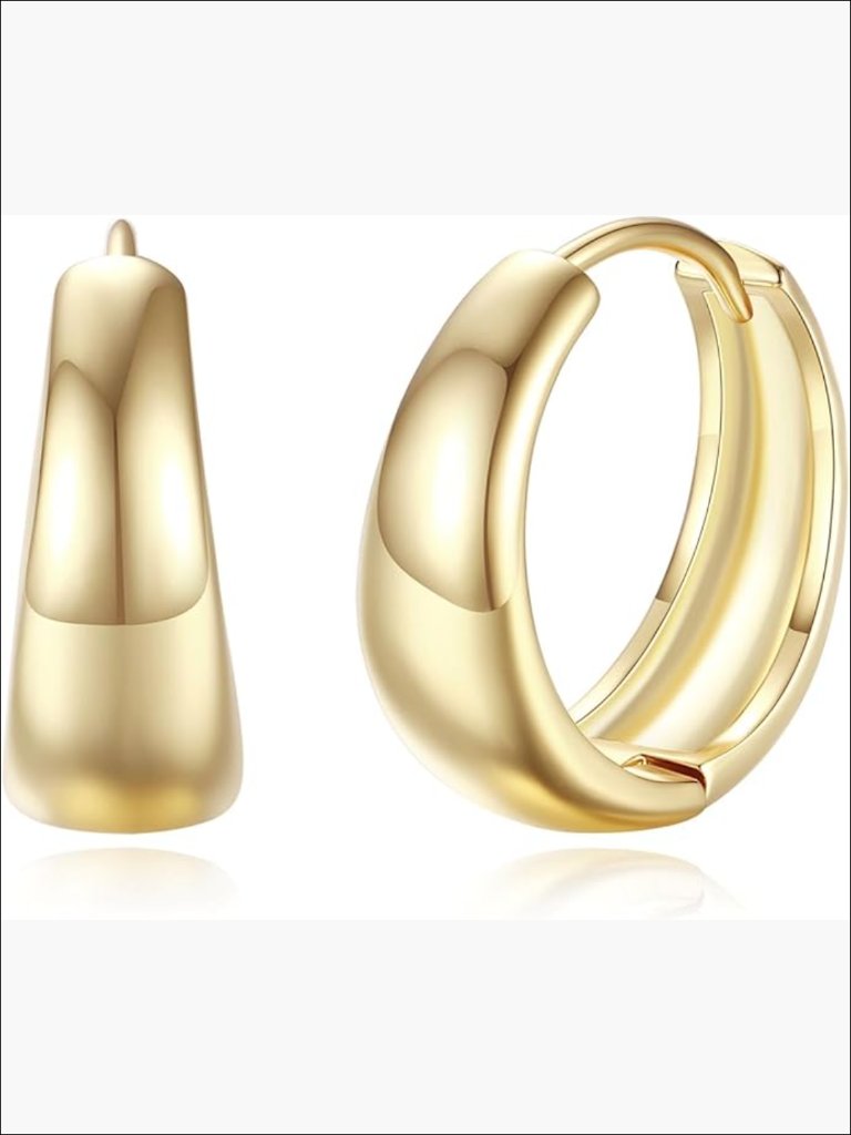 14k Gold Plated Hoop Earrings For Women - Chunky Huggie Hoops